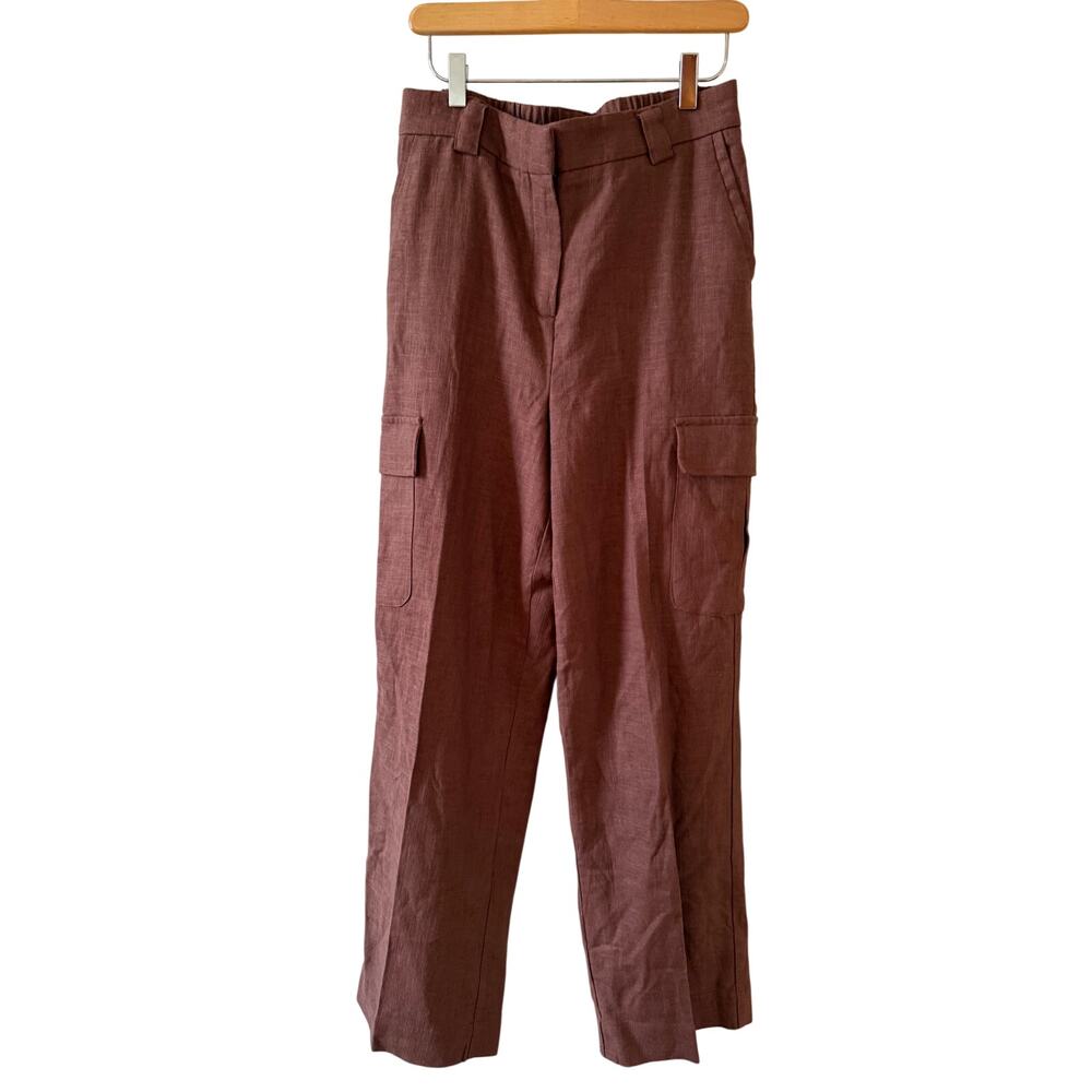 House of Harlow 1960 Relaxed Straight Leg Pants Mocha Brown Linen Blend 8